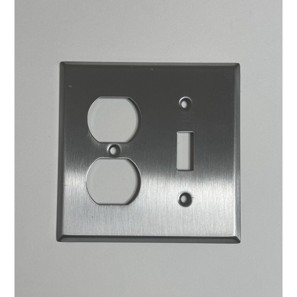 Restoration Hardware Metal Single Switch w/2 Outlet Cover Satin Nickel $15